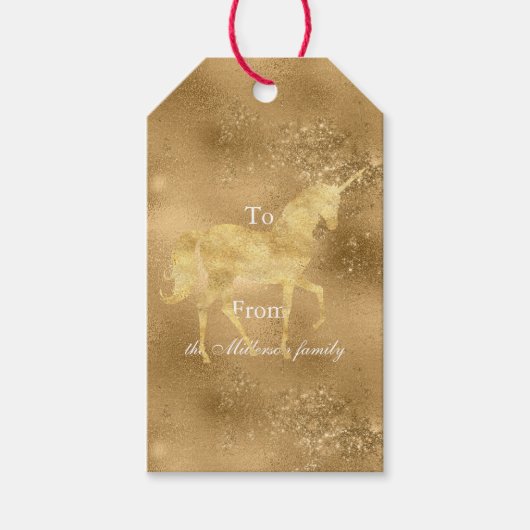 Gouden Sparkle Eenhoorn Cadeaulabel (Voorkant)