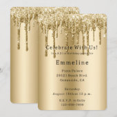 Gouden Sparkle Glitter Drips Verjaardag Kaart (Voorkant / Achterkant)