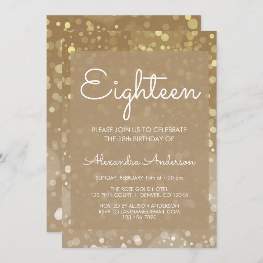 Gouden Sparkle Glitter Lights 18e verjaardag Kaart (Voorkant / Achterkant)