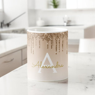 Gouden Sparkle Glitter Luxe Monogram Naam Koffiemok