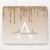 Gouden Sparkle Glitter Monogram Naam Luxe Mousepad Muismat (Voorkant)