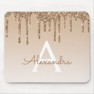 Gouden Sparkle Glitter Monogram Naam Luxe Mousepad Muismat