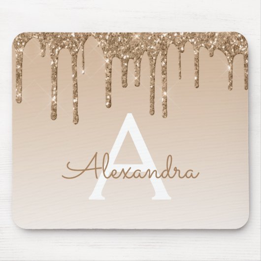 Gouden Sparkle Glitter Monogram Naam Luxe Mousepad Muismat (Voorkant)