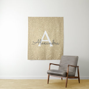 Gouden Sparkle Glitter Monogram Tapestry Wandkleed