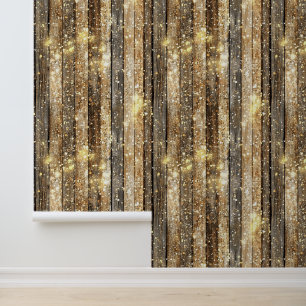 Gouden Sparkle Hout Patroon Behang