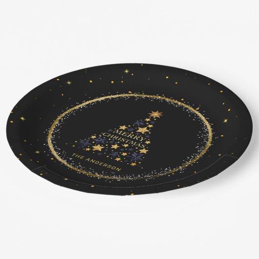 Gouden Sparkle Kerstboom Vakantie Papieren Bordje (Gekanteld)