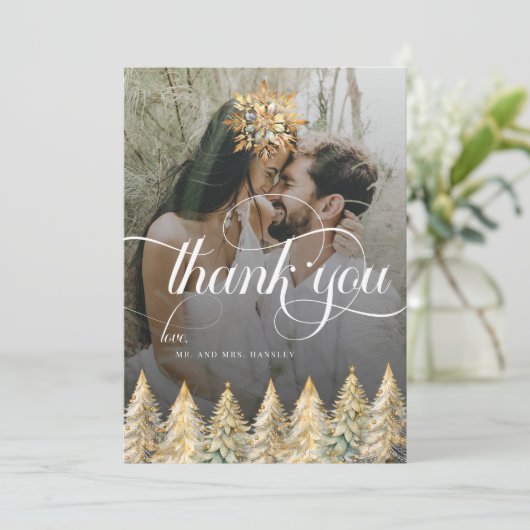 Gouden Sparkle Kerstbruiloft Bedankkaart (Staand voorkant)