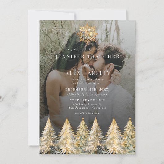 Gouden Sparkle Kerstmis Uitnodiging voor de bruilo (Voorkant)