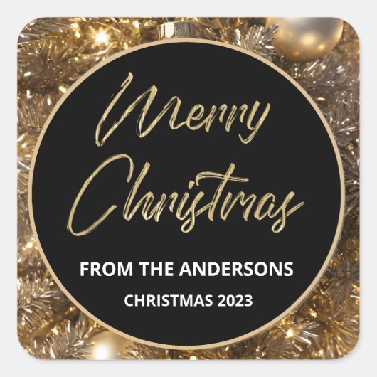 Gouden Sparkle Kerstmis Vierkante Sticker (Voorkant)