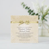 Gouden Sparkle Lint Damask Bruiloft Uitnodigen Kaart (Staand voorkant)