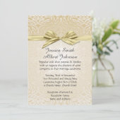 Gouden Sparkle Lint Damask Bruiloft Uitnodigen Kaart (Staand voorkant)