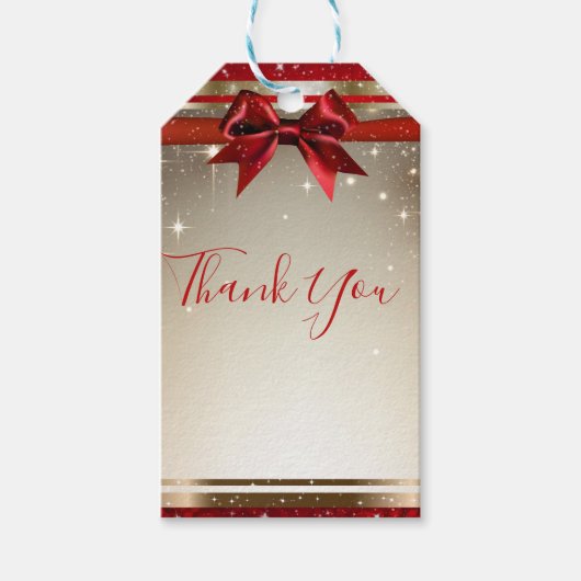 Gouden Sparkle rode boog chique elegante feestdag Cadeaulabel (Voorkant)