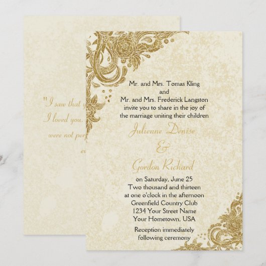  Gouden Sparkle Rosettes op Cream Weddings Kaart (Voorkant / Achterkant)