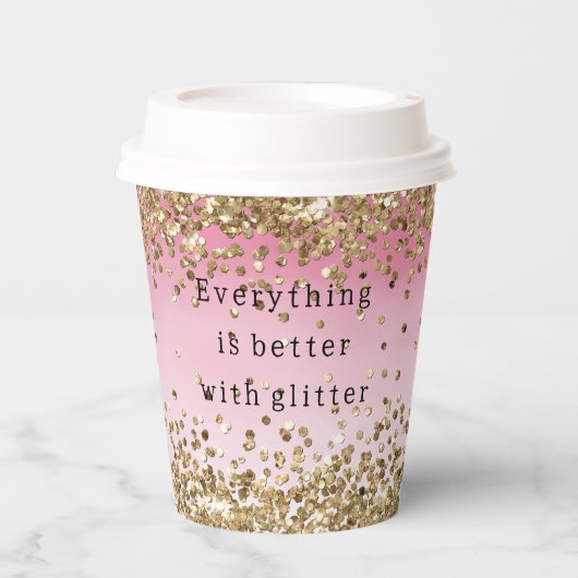 Gouden Sparkle Roze Ombre Glitter quote Papieren Bekers (Voorkant)