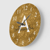 Gouden Sparkle Shimmer Monogram Naam & Initiaal Grote Klok (Hoek)