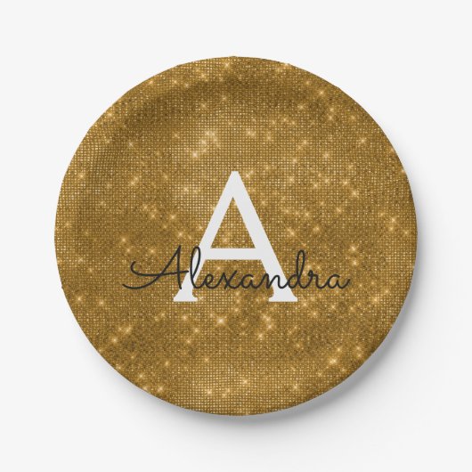 Gouden Sparkle & Shimmer Monogram Verjaardag Papieren Bordje (Voorkant)