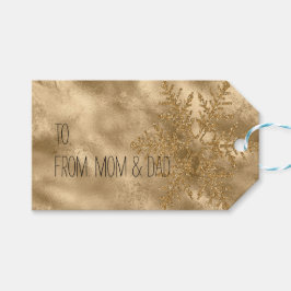 Gouden Sparkle Sneeuwvlok Glitter Cadeaulabel