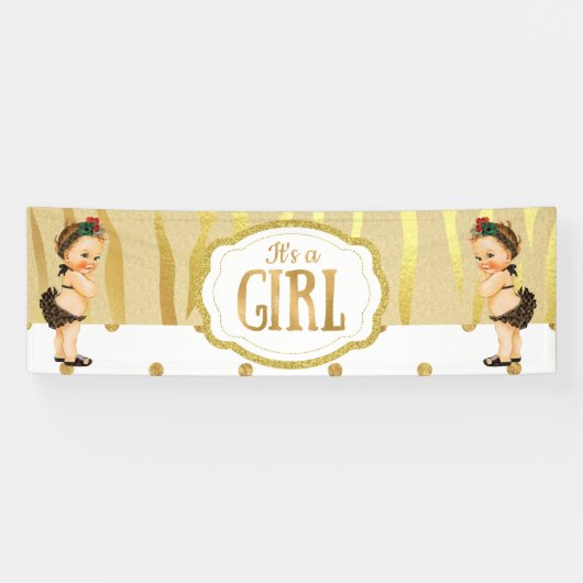 Gouden Sparkle Zebra Print Baby shower Banne Spandoek (Horizontaal)