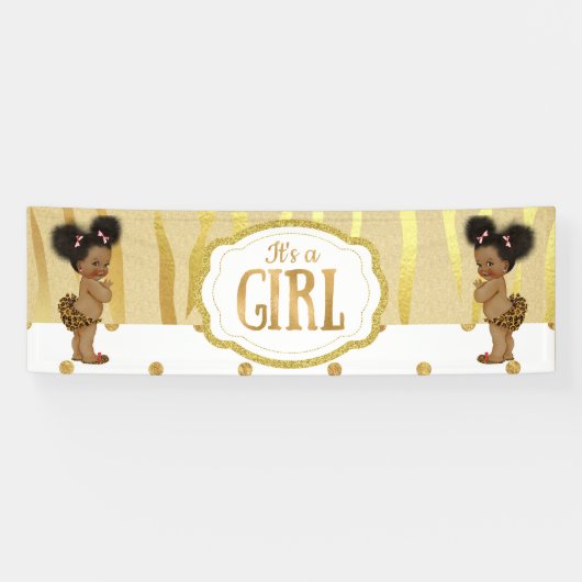 Gouden Sparkle Zebra Print  Baby shower Banne Spandoek (Horizontaal)