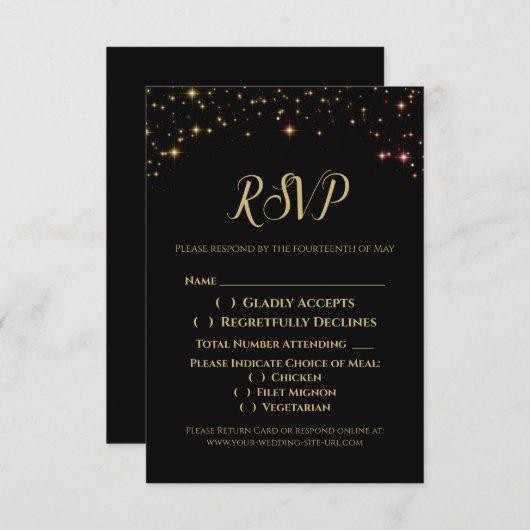 Gouden Sparkles Bruiloft RSVP Behuizing Kaart (Voorkant / Achterkant)