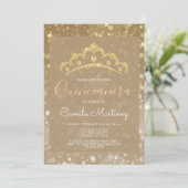Gouden Sparkly Confetti Quinceanera met Tiara Kaart (Staand voorkant)