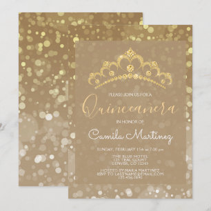 Gouden Sparkly Confetti Quinceanera met Tiara Kaart
