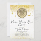 Gouden Sparkly Disco Ball Oudejaarsavond Feest Kaart (Voorkant)