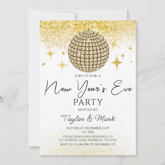 Gouden Sparkly Disco Ball Oudejaarsavond Feest Kaart (Voorkant)