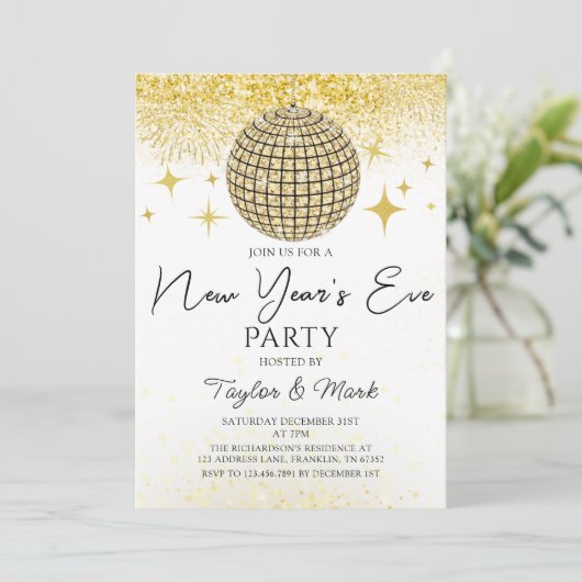 Gouden Sparkly Disco Ball Oudejaarsavond Feest Kaart (Staand voorkant)