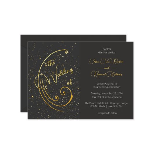 Gouden spikkel bruiloft kaart (Voorkant / Achterkant in situ)