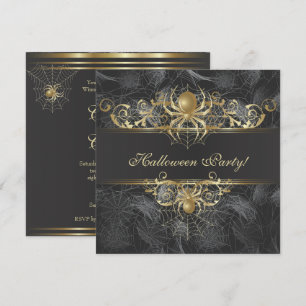 Gouden Spinnen Halloweenfeest Kaart