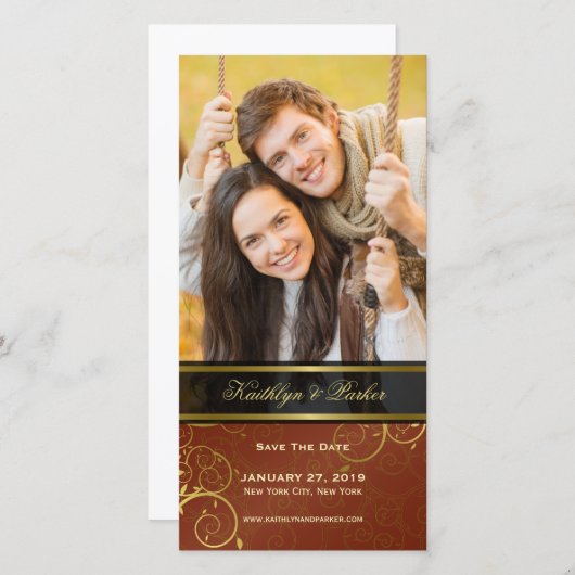 Gouden Spiraal Wijnranken Sienna Elegante Klasse F Save The Date (Voorkant / Achterkant)