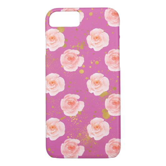 Gouden Spletters Roze Rozen Waterverf Case-Mate iPhone Case (Achterkant)