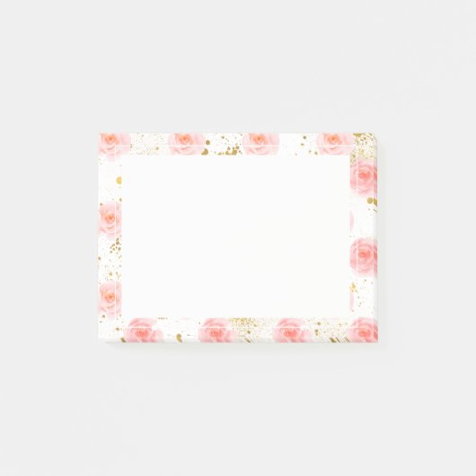 Gouden Spletters Roze Rozen Waterverf Post-it® Notes (Voorkant)