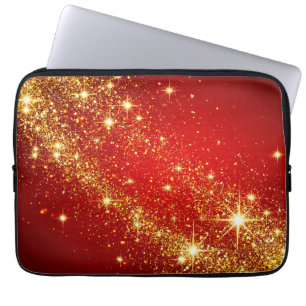 Gouden sprankelend spoor op levendig rode achtergr laptop sleeve
