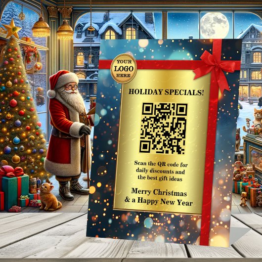 Gouden sprankelende feestelijke kerst Feestdagen Reclamebord Met Voetstuk