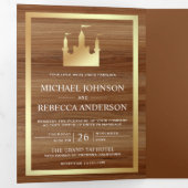 Gouden Sprookje Kasteel Prinses Carriage Bruiloft Drieluik Uitnodiging (Binnenzijde eerst)