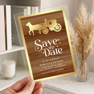 Gouden Sprookjes Koets Trouw Save the Date Acryl Uitnodigingen