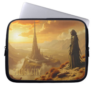 Gouden Stad Futuristische Sci-Fi Fantasie Kunst Laptop Sleeve