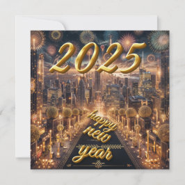 Gouden Stad Lichtjes Nieuwjaar 2025 Wenskaart Feestdagenkaart