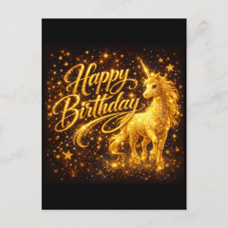 Gouden Stardust Verjaardag — Fantasie Eenhoorn Uitnodiging Briefkaart