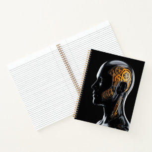 Gouden Steampunk Cyborg Glowing Blauwe Neo Deco Notitieboek