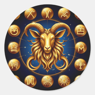 Gouden Steenbok Zodiac Elegant Horoscoop Cadeau Ronde Sticker