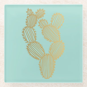 Gouden Stekelige Cactus Doodle Glazen Onderzetter