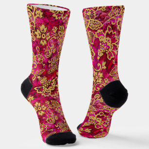 Gouden stencil bloemen en getextureerde roze grond sokken