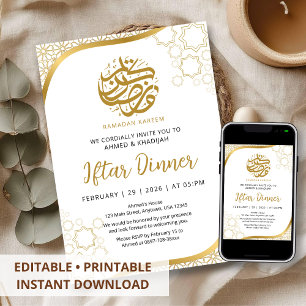 Gouden Ster Islamitische Golf Iftar-dineruitnodigi Kaart