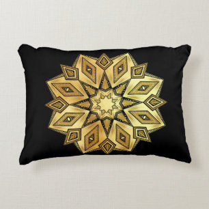 Gouden Ster Mandala op Zwarte Achtergrond Accent Kussen