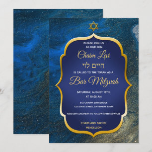 Gouden ster op blauwe leistenen Joodse Bar Mitswa Kaart