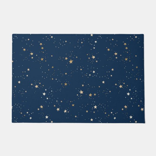 Gouden Ster op Blauwe Nachtpatroon Deurmat (Voorkant)