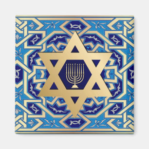 Gouden ster van David en Menorah Chanoeka Gift Magneet